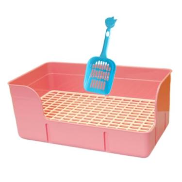 Imagem de IEUDNS Caixa de areia para coelhos de estimação, treinamento para furões, bandeja antirrespingos para xixi, comadre, caixa de cama para banheiro e acessórios, Rosa