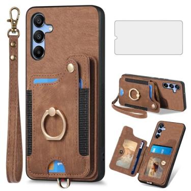 Imagem de Capa de telefone para Samsung Galaxy A16 5G/4G capa carteira com protetor de tela de vidro temperado e alça de pulso RFID suporte de cartão de crédito anel acessórios de celular A 16 16A SM-A166U