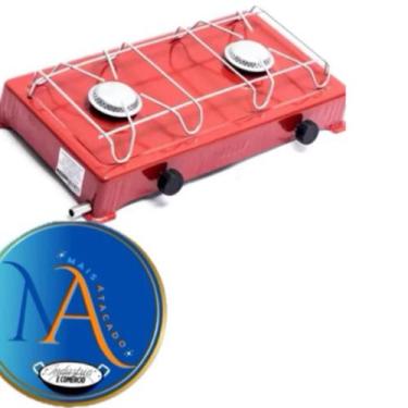 Imagem de Mini Fogão vermelho Portátil Baixa Pressão a GAS Duas Bocas Fogo Forte