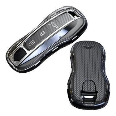 Imagem de NOVIIML ob Case TPU Cover Compatible with Porsche 911 Cayenne Panamera TAYCAN Transparent Carbon Fiber Texture 3 & 4 Button Protective Key Shell