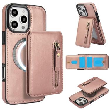Imagem de DMaos Capa para iPhone 15 Plus/iPhone 14 Plus com capa separável para cartão, compatível com Magsafe, suporte de cartão de identificação de couro PU, clássico para iPhone 15+ 14 + 6,7 polegadas - rosa