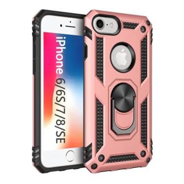 Imagem de Korecase Capa para iPhone 8 Proteção de Câmera Armadura Militar Dupla Camada Protetora Anel Suporte para iPhone 6 6s e iPhone 7 8 Rosegold