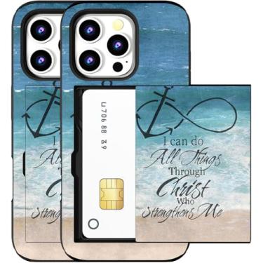 Imagem de MUQR Capa compatível com iPhone 16 Pro Max com suporte de cartão fofo - Design Kawaii, proteção contra quedas de nível militar, capa carteira robusta para mulheres (versículos cristãos da Bíblia preta