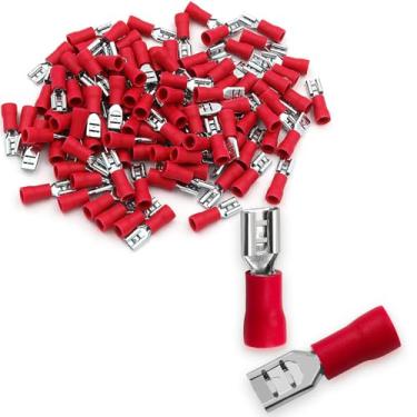 Imagem de Baomain Conector de Fio de Pá Isolado Fêmea Vermelho 3/16 ''Terminal de Crimpagem Elétrica 22-16 Awg 4,8 X 0,5 Mm Fdd1.25-187 (0,187") (100 Unidades)