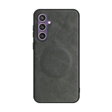 Imagem de YOGISU Capa magnética de couro para celular S23 com carregamento sem fio (para S23/cinza)