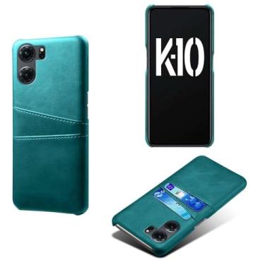 Imagem de Capas Compatível com OPPO K10 5G,Caso de couro PU-Tampa de telefone a prova de choque com 2 slots de cartão,Proteção anti-impressão digital e anti-gota-Green