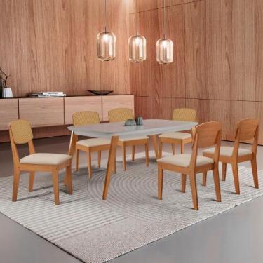 Imagem de Mesa de Jantar Copper 180cm Tampo Canto Copo MDF Vidro com 6 Cadeiras 