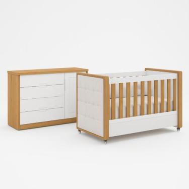 Imagem de Berço com Capitonê e Cômoda Tutto New 100% MDF Cor Branco e Freijó - M