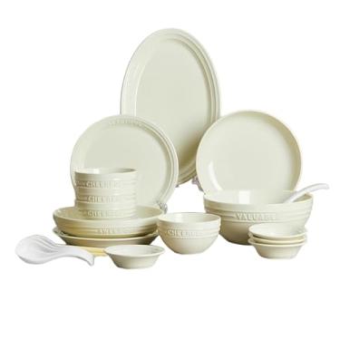 Imagem de Conjunto de pratos brancos trufas resistentes a altas temperaturas simples e requintadas para uso doméstico francês - 4 pessoas - com tigela de sopa grande.