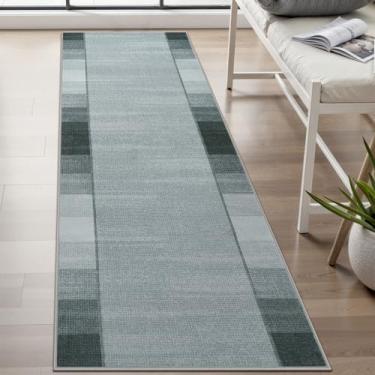 Imagem de Uphome Tapete de corredor de cozinha moderno, 5 x 15 cm, lavável, quadriculado, antiderrapante, resistente a manchas, ombré, geométrico, corredor, tapete macio, para corredores, quarto, lavanderia