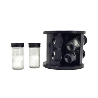 Imagem de Porta Condimentos Giratório Preto em Vidro 12 potes - DUARTES DISTRIBU