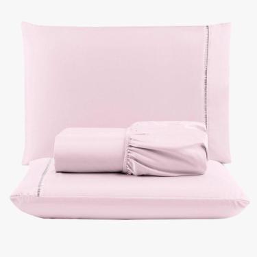 Imagem de Jogo De Lençol Peletizado 400 Fios Casal 3 Peças - Casa - Hotel - Pousada - Rosa