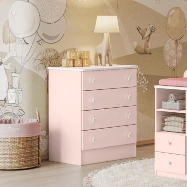 Imagem de Cômoda 4 Gavetas Aurora Rosa Acetinado