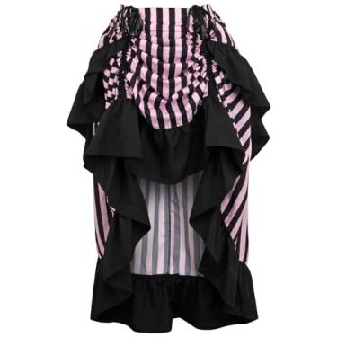 Imagem de Daisy corsets Saia feminina listrada preta/rosa alta com cordão bustle faroeste vaqueira moda fantasia Halloween, Preto/rosa, 25-30