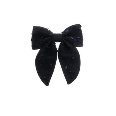 Imagem de Laço de cabelo camila crepe preto bordado - PIUKA, Dourado, 6 Meses