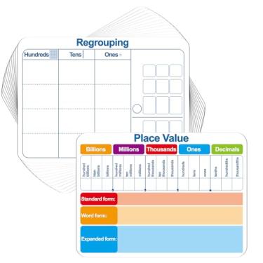 Imagem de 48 peças de papelão dupla face para estudantes apagáveis a seco bilhões a números decimais quadro branco reagrupamentos matemáticos suprimentos manipulativos para professores ferramenta de ensino