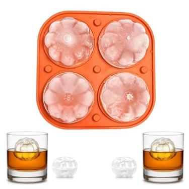 Imagem de Bandeja de gelo de abóbora 3D laranja para freezer, molde de cubo de gelo de abóbora de Halloween, bandeja de gelo de silicone com tampa, molde de gelo para coquetel de uísque para suprimentos de