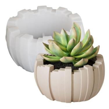 Imagem de Molde de silicone para vaso de flores de concreto com listras verticais irregulares, vaso de suculentas, molde de argila, resina epóxi, suporte de caneta, molde de caixa de armazenamento