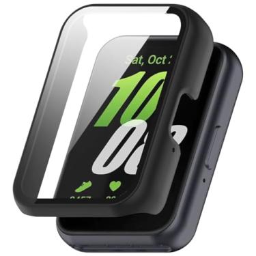 Imagem de Capa com Película de Vidro Temperado Compatível com Samsung Galaxy Fit3 – Case Bumper com Alta Resistência e Proteção para Smartwatch, Cor Preto