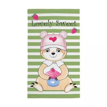 Imagem de Toalha Para Banho Infantil Candy Ursinha (Branca e Verde) 65x115cm Tek