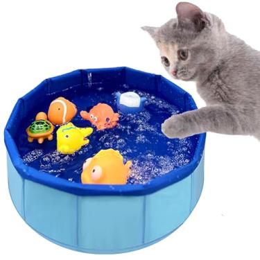 Imagem de TMLDOT Brinquedo de piscina para gatos com peixes: brinquedos aquáticos para gatos internos entediados, brinquedo de piscina portátil, brinquedos interativos para brincar sozinho.