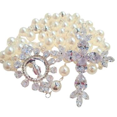 Imagem de Terço de Noiva Luxuoso com Zircônias e Pérolas, Banho de Prata, Nossa Senhora das Graças