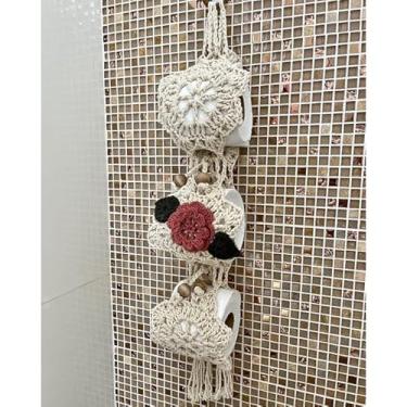 Imagem de Porta Papel Higiênico Flor Bordado Crochê Artesanal - 3 Lugares (Terracota)