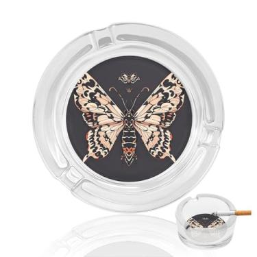 Imagem de Cinzeiro de cristal gótico de mariposa, cinzeiro redondo para fumar de vidro resistente, portátil, decorativo, moderno, para uso em casa, escritório, interior, exterior, pátio