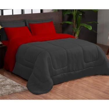 Imagem de Kit Edredom Casal 3 Peças Dupla Face com Fronhas – Macio e Econômico para o Frio(ELE ELA VERM PRETO)