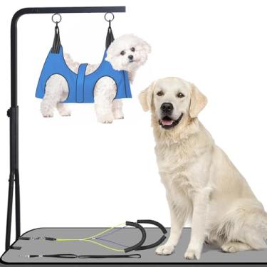 Imagem de WeGXY Braço de mesa de tosa para cães com braçadeira dupla e rede, suporte ajustável de 106,7 cm de altura com laço de cuidados para cães pequenos, médios e grandes - resistente e fácil de instalar