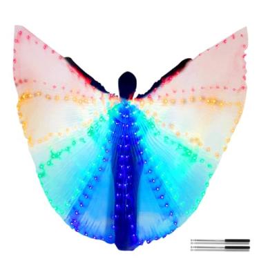 Imagem de Orizizhic Asas de fadas iluminadas para meninas, fantasia de asas de borboleta brilhantes de arco-íris, asas de capa de LED com bastões para festas de Natal, Halloween, fantasias de carnaval, Cor