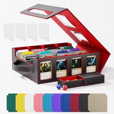 Imagem de Dufvrpe Trading Card Storage Box – 3500+ Magnetic MTG Deck Box with Handle,Commander & Toploader Display, Dice Box,4 Dividers & 30 Color Labels – Fits for TCG,MTG,Yu-Gi-Oh (Black/Red)