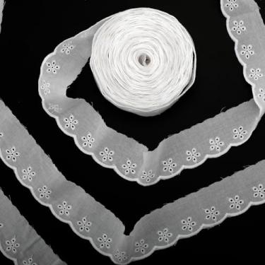 Imagem de Acabamento de renda floral com ilhós de algodão branco de 16 metros - 3,5 cm de largura bordado crochê costura renda para vestidos, roupas, artesanato faça você mesmo