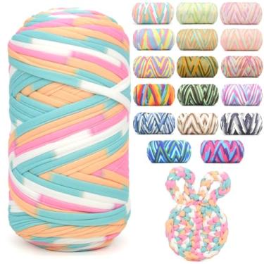 Imagem de Camiseta de 400 g para crochê, arco-íris, tecido elástico macio, grosso, grosso, fio de crochê para crochê, tricô iniciante, tricô à mão, para bolsa/artesanato faça você mesmo/decoração de casa -Candy