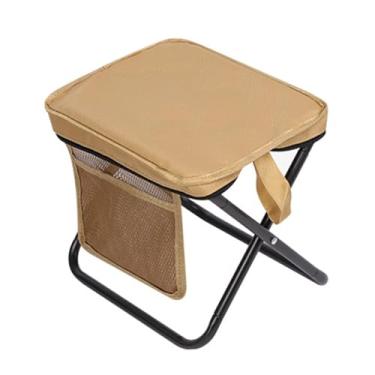 Imagem de KiBcsLic Banco dobrável para acampamento, cadeira dobrável pequena com bolso lateral, apoio para os pés reclinável para churrasco, Cáqui, Xl
