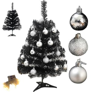 Imagem de Árvore de Natal de Halloween, 6 m, preta, para mesa pequena com cordão de luz e enfeites de bola artificiais para Halloween, preto pequeno