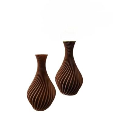 Imagem de Kit 2 Vasos Decorativos em Espiral Impressão decoração sala objetos decoração estante(Marrom)