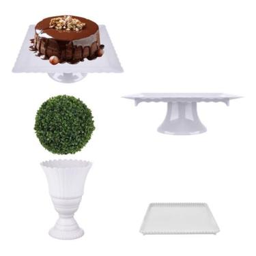 Imagem de Kit Festa: Boleira, Bandeja E Vaso Para Decoração - MAGNO, Branco