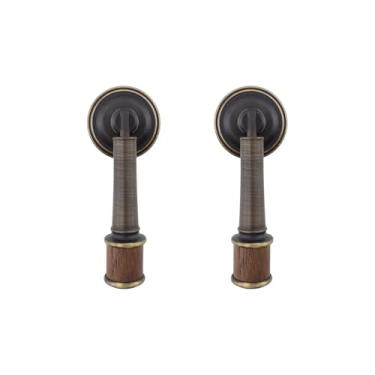 Imagem de Risbay Puxadores de armário de madeira e latão puxador de cobre de madeira maciça furo único grão de madeira e acabamento em latão puxadores de armário antigos vintage puxadores para armários, móveis