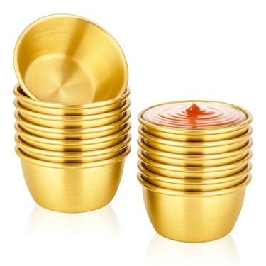 Imagem de 12 peças de copo de molho de aço inoxidável tigela de molho de ramekin mini pires pratos tigelas redondas para molho de ketchup festa em casa restaurante cozinha, ouro, 70 g