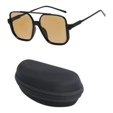 Imagem de Óculos De Sol meia armação metal quadrada lente champanhe pêssego moda Feminina 2025(H Óculos com estojo)