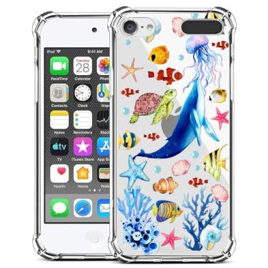 Imagem de ZIYE Compatível com iPod Touch 7ª geração, capa transparente para iPod Touch 6 5, [protetor de tela] capa protetora à prova de choque para iPod Touch 5/iPod Touch 6/iPod Touch 7, tartaruga marinha