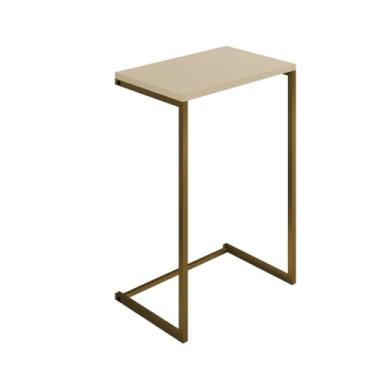 Imagem de Mesa Lateral Apoio de Sofá Charmme 70cm Pé Industrial Sala Moderna Decoração Resistente e Elegante(Dourado/off - White)