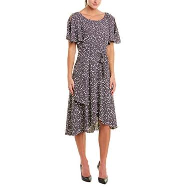 Imagem de Anne Klein Vestido feminino com faixa de manga esvoaçante, Cinza Nantucket/branco Anne, 36