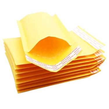 Imagem de QSWY Envelopes de bolha Kraft Envelopes pequenos acolchoados com bolhas para envio e embalagem auto-selados acolchoados à prova d'água amarelo pacote de 10, 10 x 15 centímetros