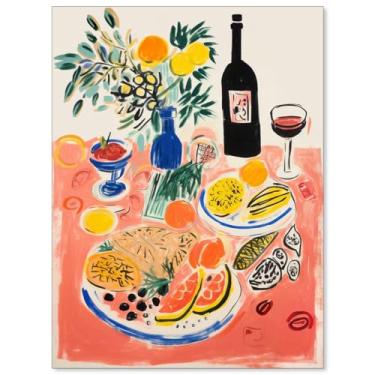 Imagem de OMANI Pôster colorido abstrato de frutas, comida, retrô, cozinha, vinho, arte de parede, limoeiro, impressão de pintura botânica, carrinho de bar, decoração de parede para sala de jantar 30,5 x 40,6