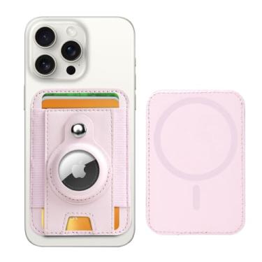 Imagem de PureGear Carteira Mag AirTag, carteira magnética com suporte protetor AirTag para iPhone 15/14/13/12, compatível com MagSafe, comporta até 8 cartões, slim minimalista, AirTag não incluído (rosa claro)