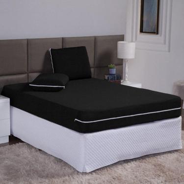 Imagem de Capa De Colchão Casal 25Cm + Fronha Zíper Malha Lisa 3 Peças