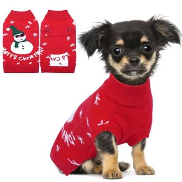 Imagem de Suéter engraçado boneco de neve para cachorro – Suéter de Natal de malha grossa para cães pequenos e médios, meninas e meninos, roupas quentes de férias com orifício para coleira e gola rolê para