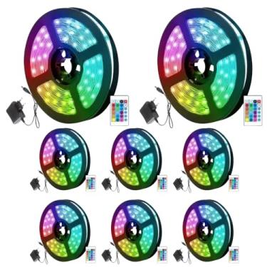 Imagem de Kit 8x Fita De Led RGB 5050 5 Metros Ip65 60 Led/m Com Controle + Fonte